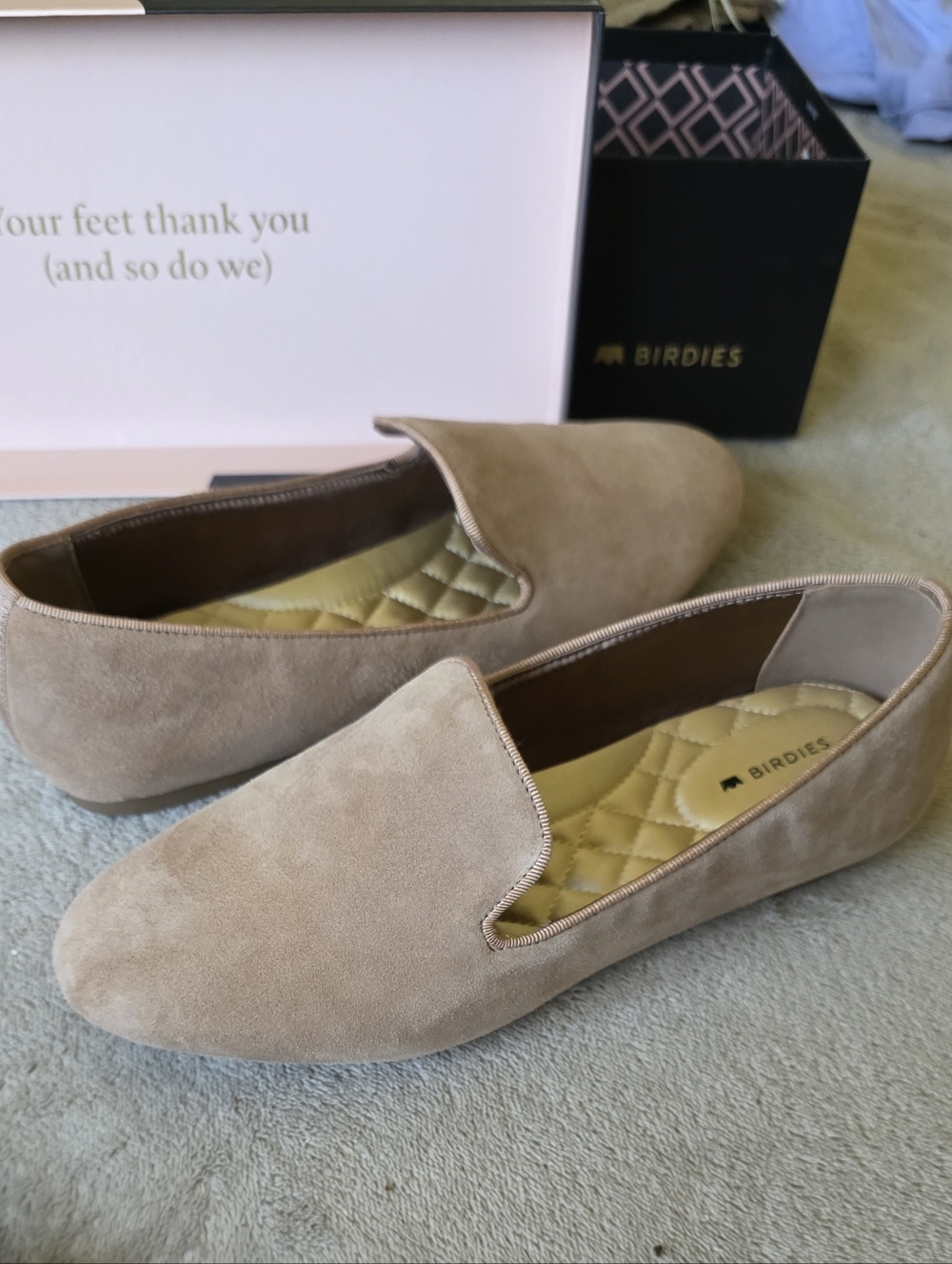 Birdies Starling Suede Flat Tan Nude Slip On Loafers - Picture 2 of 7